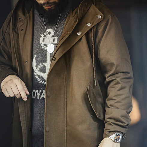 Retro M51 Hooded Windbreaker – Mid-Length Cotton Zipper Jacket